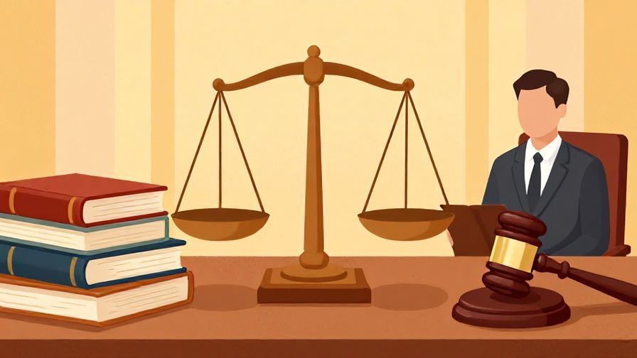 Illustration of a balanced scale with law books and a gavel, symbolizing justice and retaliation, formal court setting, vibrant colors, illustrated style
