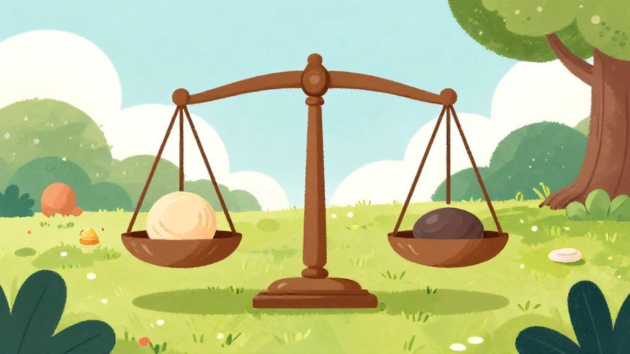 Illustration of a balanced scale with weights on both sides, set in a Zen garden style, peaceful and harmonious colors, illustrated style