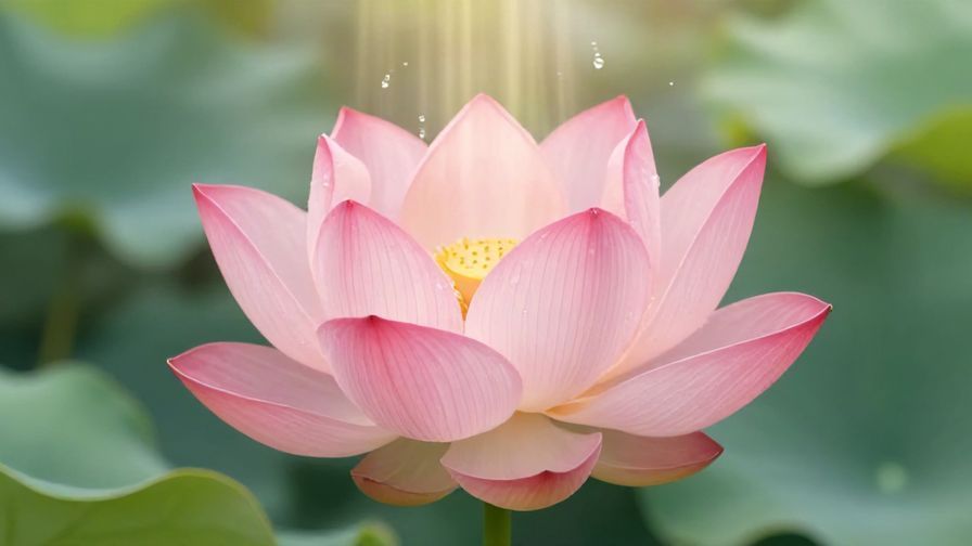 Illustration of a blooming lotus flower with dew drops and soft light rays symbolizing positive outcome and sweetness