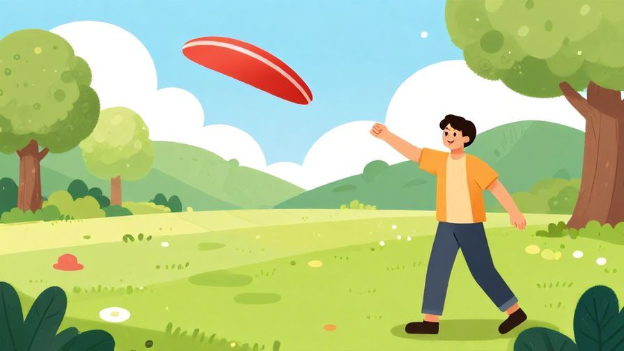 Illustration of a boomerang flying back to a smiling person in a park, symbolizing actions returning, bright and cheerful colors