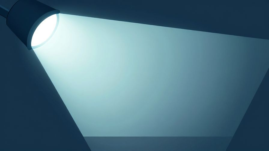 Illustration of a bright spotlight shining on an object, symbolizing clarity and obviousness, cool tones with sharp contrasts