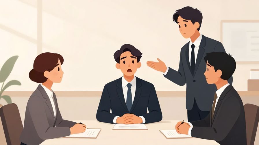 Illustration of a business meeting setting, with a surprised participant as another enters, subtle lighting and professional mood