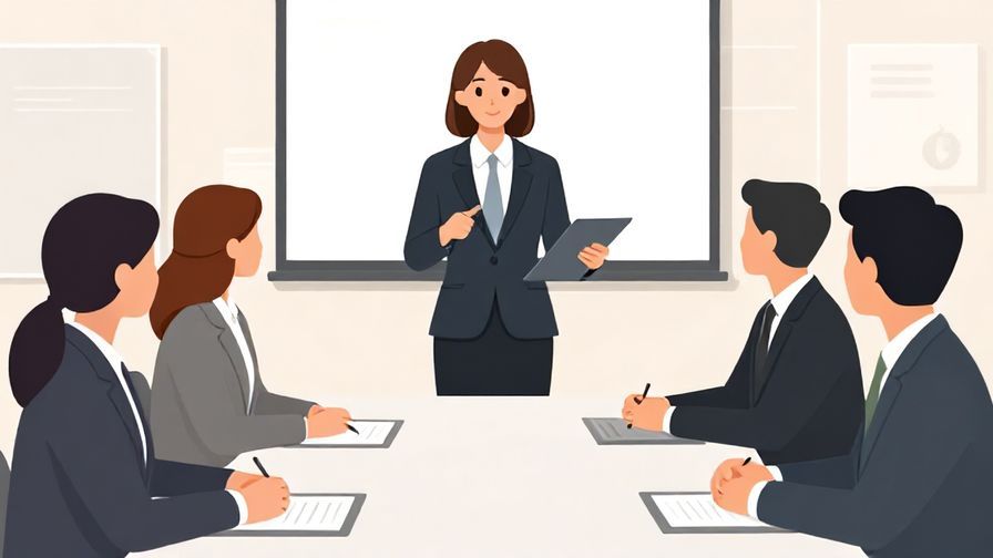Illustration of a business meeting where a speaker politely concludes the session, formal setting with attentive participants