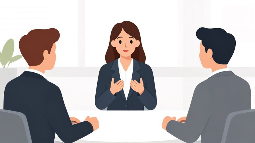 Illustration of a business meeting with a woman politely expressing agreement, muted colors, professional atmosphere