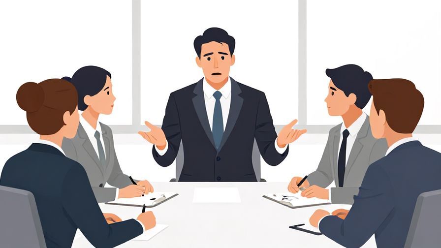 Illustration of a business meeting with one person interrupting, causing tension among others
