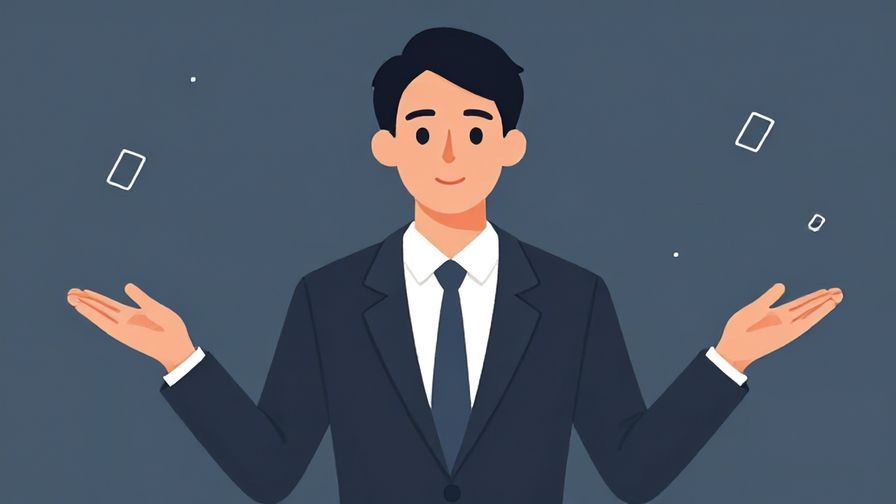 Illustration of a business person politely gesturing with open hands, calm and reassuring expression