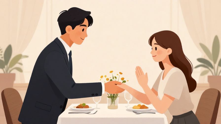 Illustration of a businessperson politely thanking host after a formal meal, elegant dining room, respectful bow, soft lighting, illustrated style