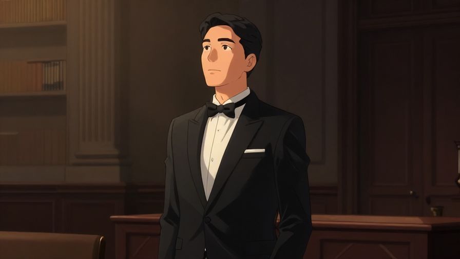 Illustration of a calm, composed person standing tall in a formal setting, with soft light highlighting them