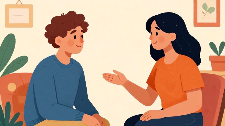 Illustration of a calm conversation with one person gracefully offering flexible scheduling, soft indoor lighting, vibrant colors, illustrated style