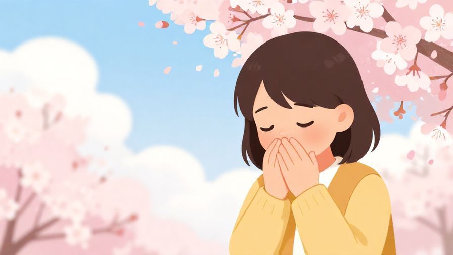 Illustration of a calm person nodding with a serene background of cherry blossoms and soft clouds