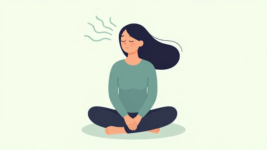 Illustration of a calm person sitting peacefully with a light breeze around, symbolizing steady memory, gentle pastel background