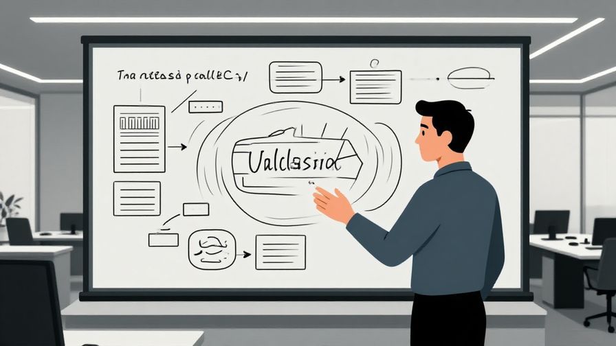 Illustration of a calm professional adjusting plans on a digital board, smooth flow of ideas around, sleek office background