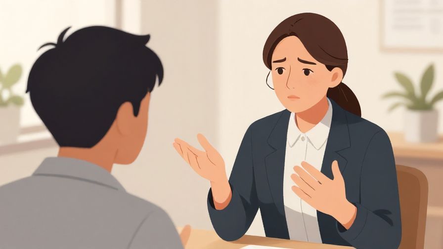 Illustration of a calm professional setting with a person politely expressing discomfort, subtle background, soft colors, illustrated style