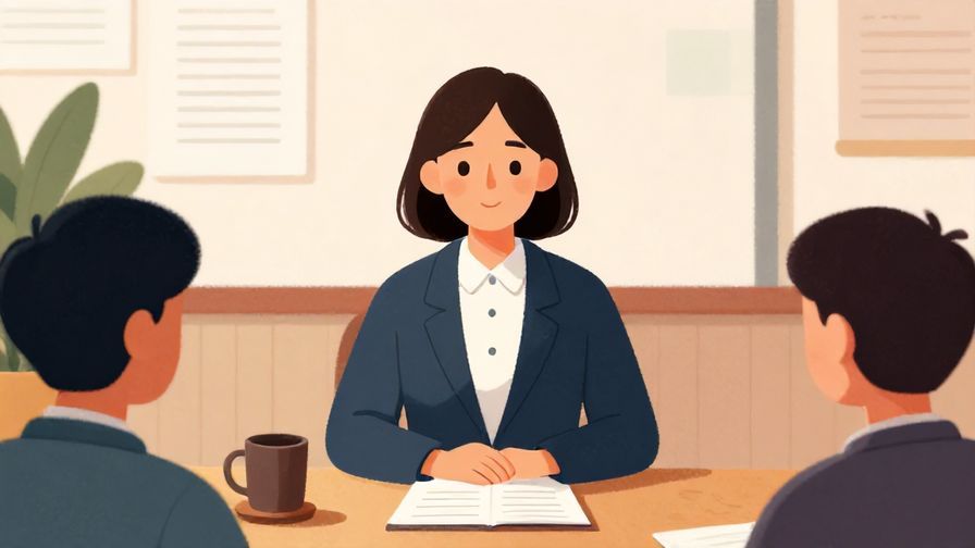 Illustration of a calm professional speaking with gentle sincerity in a formal meeting room, detailed background, vibrant colors, illustrated style