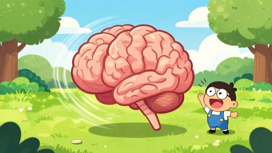 Illustration of a cartoon brain spinning quickly with speed lines, a joyful character looking amazed, bright sunny park background, illustrated style