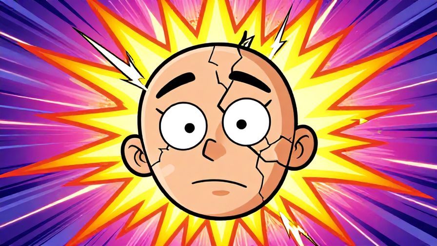 Illustration of a cartoonish head with cracks and sparks around it, colorful dynamic background, comic style