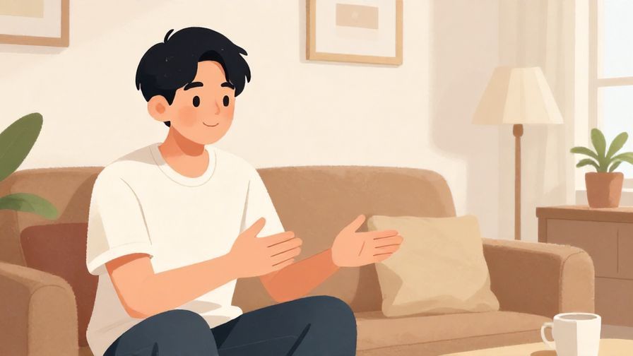 Illustration of a casual character giving a gentle but final gesture, relaxed home setting