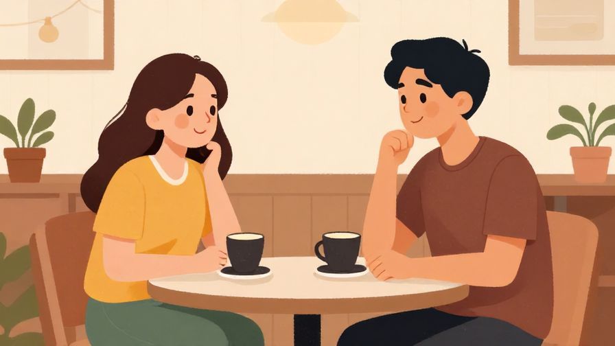 Illustration of a casual discussion between two people in a cozy room, one asking with friendly curiosity