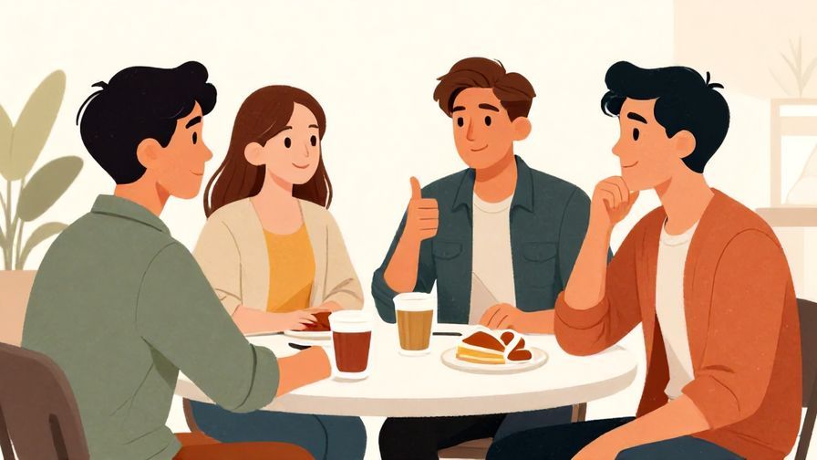 Illustration of a casual hangout with friends, one giving a thumbs-up to another who looks stylish and confident