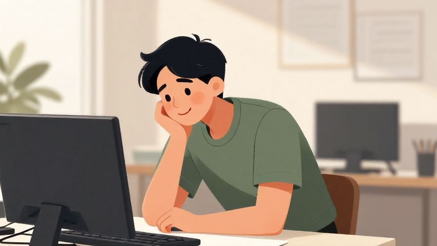 Illustration of a casual office scene, a person leaning slightly forward with a gentle smile, waiting to ask a question, light-filled room