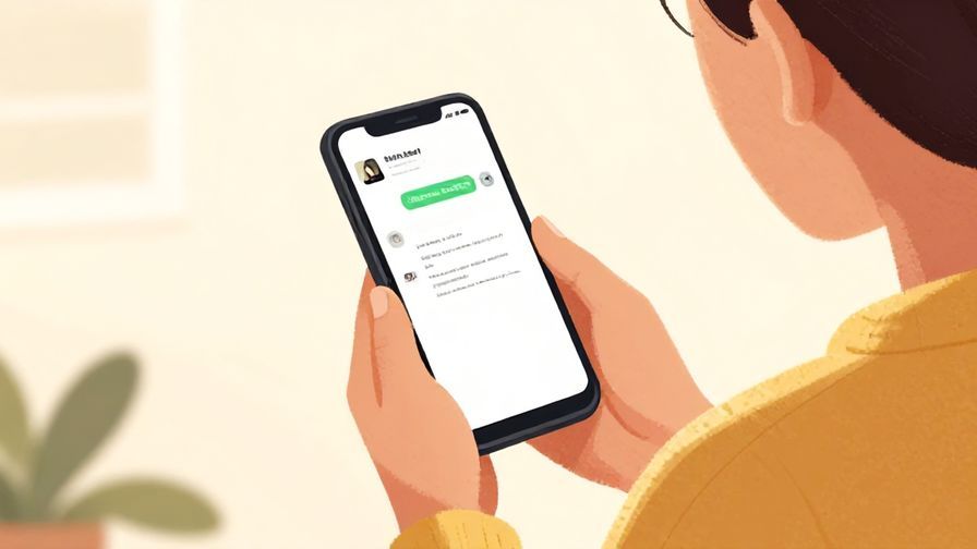 Illustration of a casual scene with a person holding a phone out as if waiting for a message, warm colors, illustrated style