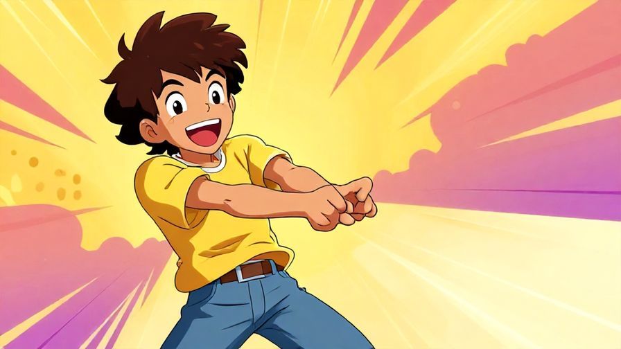 Illustration of a character being pulled away from danger at the last second, joyful expression, vibrant colors