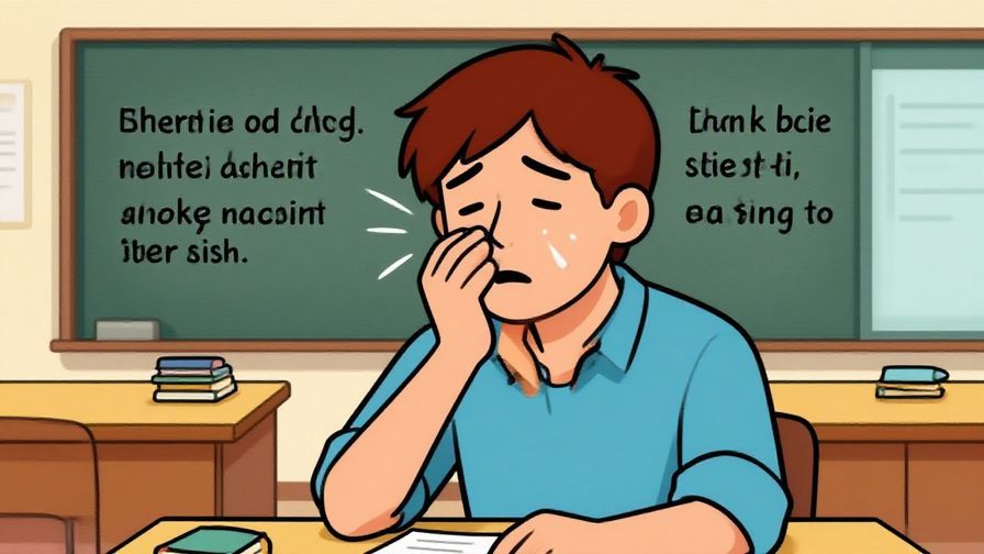 Illustration of a character breathing a sigh of relief after narrowly passing a test, bright colors, illustrated style