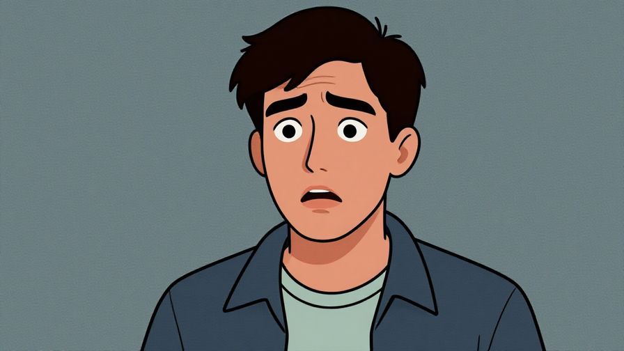 Illustration of a character flinching slightly with a surprised face, cool-toned background