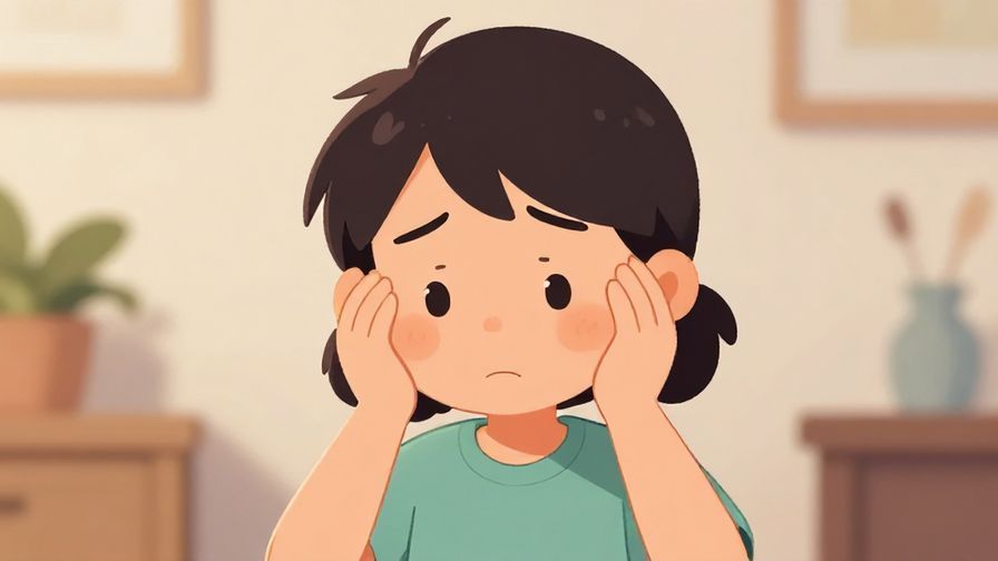 Illustration of a character shaking their head gently with a surprised expression, soft indoor background