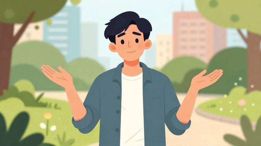 Illustration of a character shrugging with a smirk, urban park setting, casual vibe
