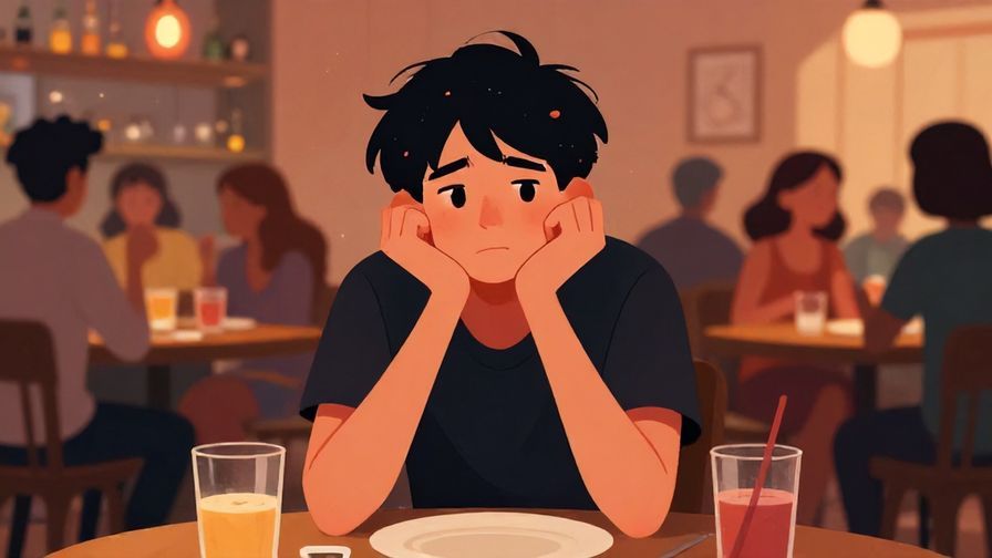 Illustration of a character sitting alone looking bored at a lively party