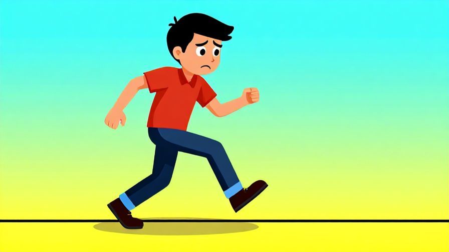 Illustration of a character stepping over a line with a worried expression, losing a game or contest, vibrant colors