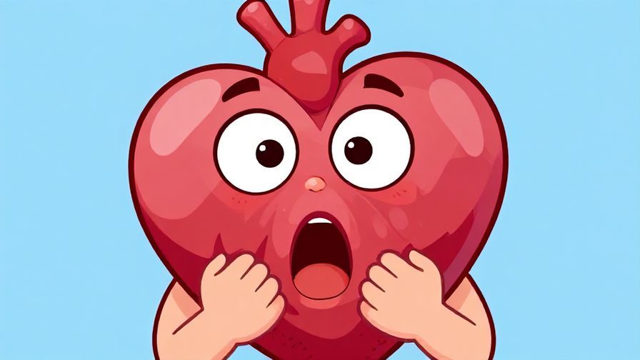 Illustration of a character with a cartoonishly large heart popping out of their chest, eyes wide open in shock, bright colors
