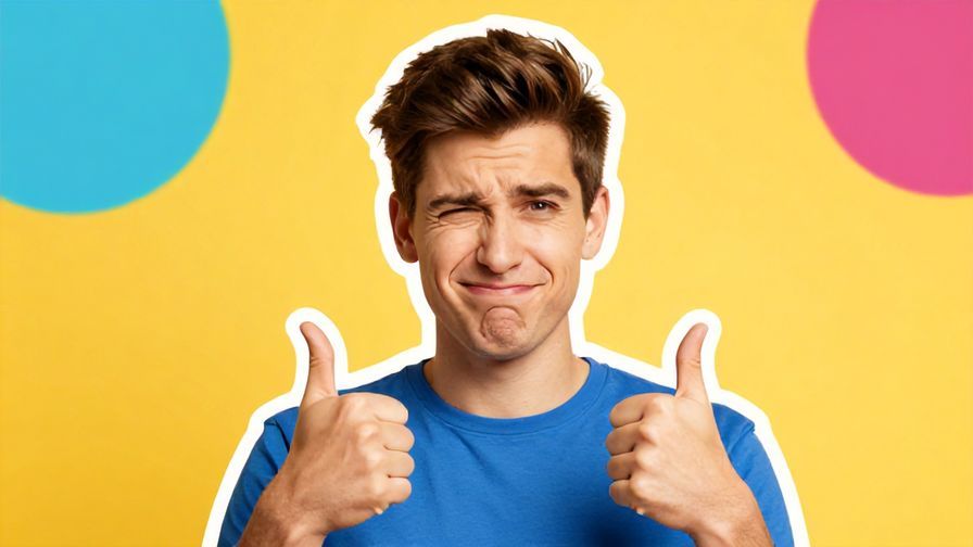 Illustration of a cheeky, smirking person with a thumbs up, bright colorful background