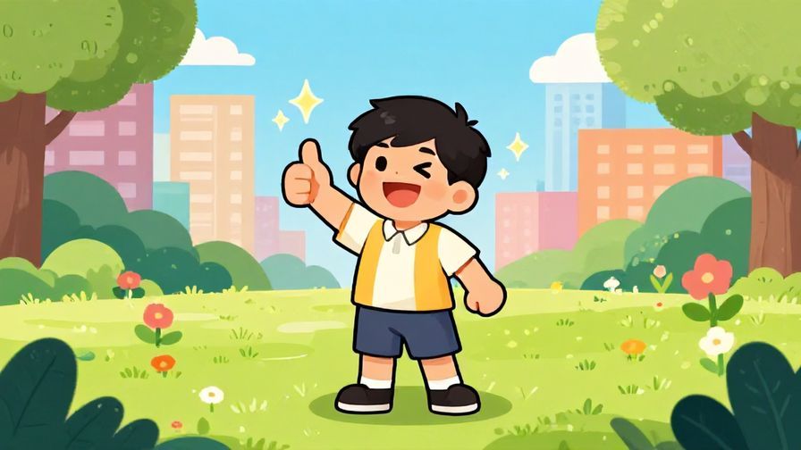 Illustration of a cheerful character giving a thumbs-up with sparkles around, expressing admiration in a vibrant city park