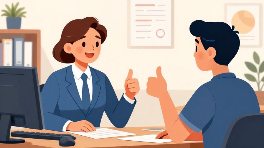 Illustration of a cheerful coworker giving a thumbs-up to another after work, detailed office background, vibrant colors, illustrated style