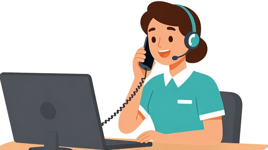 Illustration of a cheerful customer service representative smiling while holding a phone