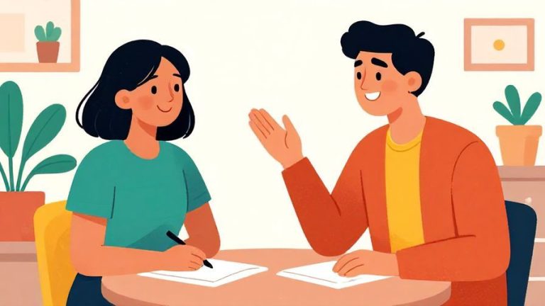 Illustration of a cheerful person confidently changing the topic during a casual chat, vibrant colors, illustrated style