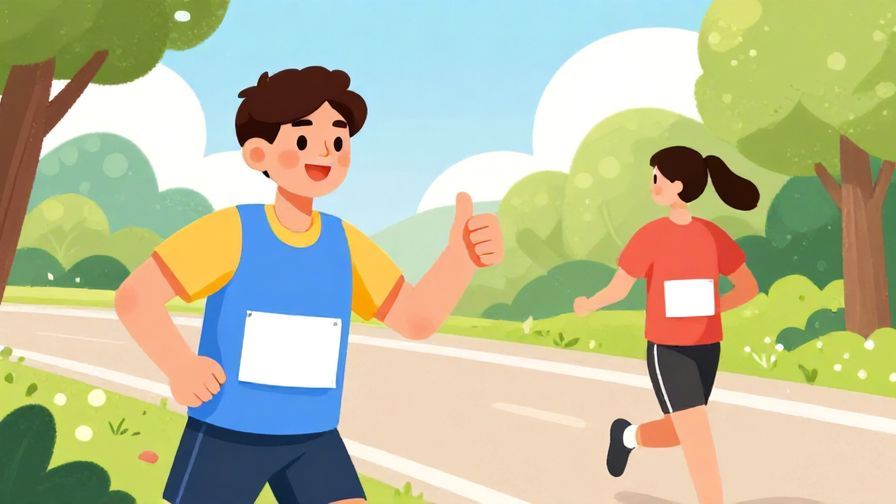 Illustration of a cheerful person giving a thumbs-up to a friend who’s just finished a race, sunny park background