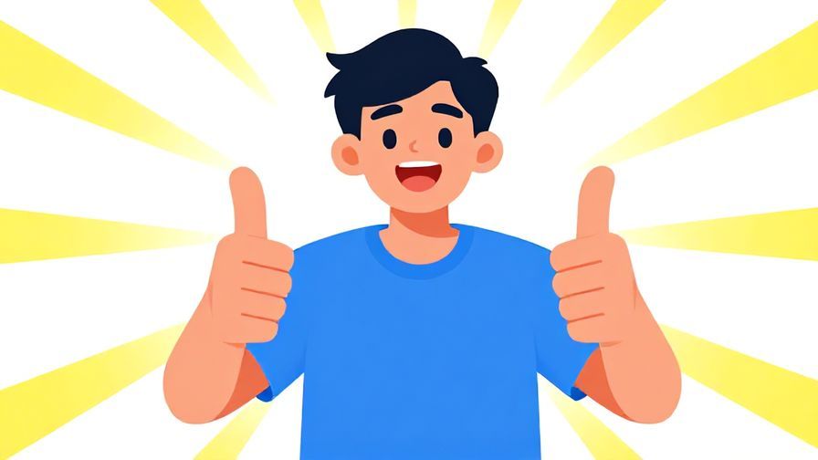 Illustration of a cheerful person giving a thumbs-up, bright background with sun rays, vibrant colors