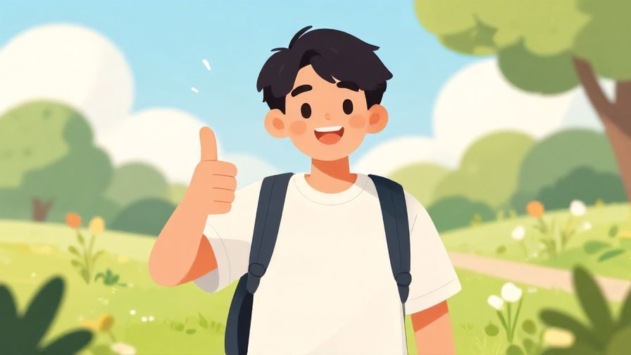 Illustration of a cheerful person giving a thumbs-up with a bright smile in a sunny outdoor scene, casual vibe