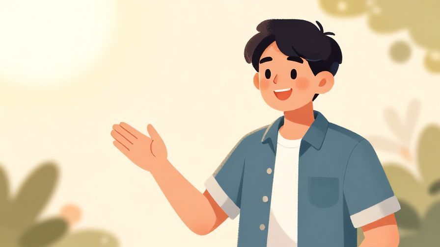 Illustration of a cheerful young person explaining something with a confident smile, soft sunny background, warm colors, illustrated style