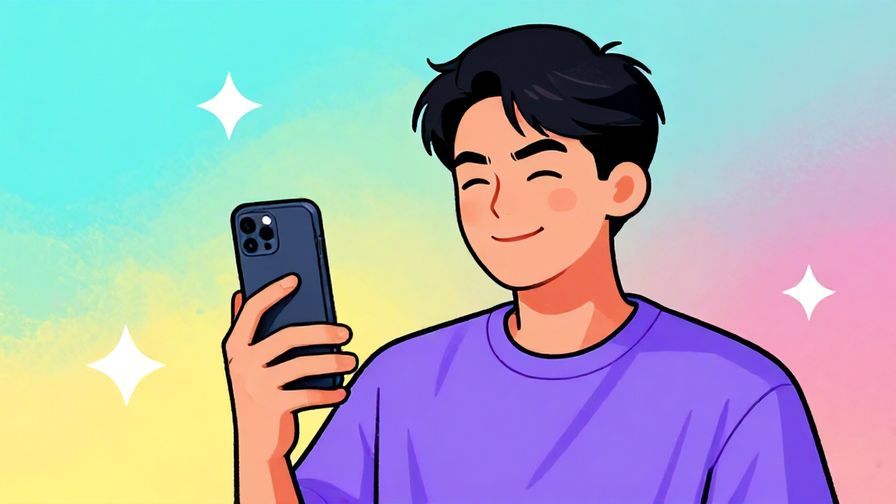Illustration of a cheerful young person winking and holding a phone, bright colorful background with stars