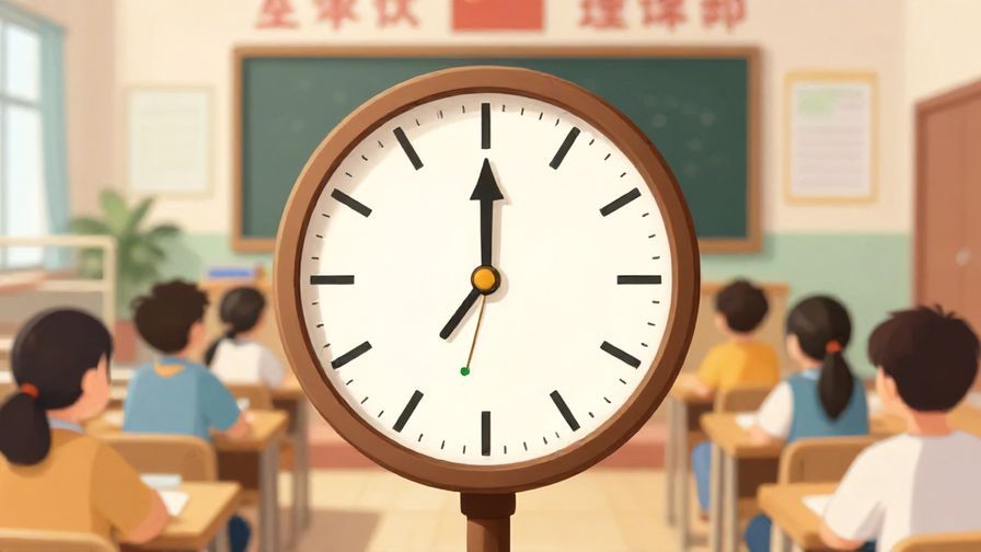 Illustration of a clock striking a bell in a traditional school setting, calm and orderly atmosphere
