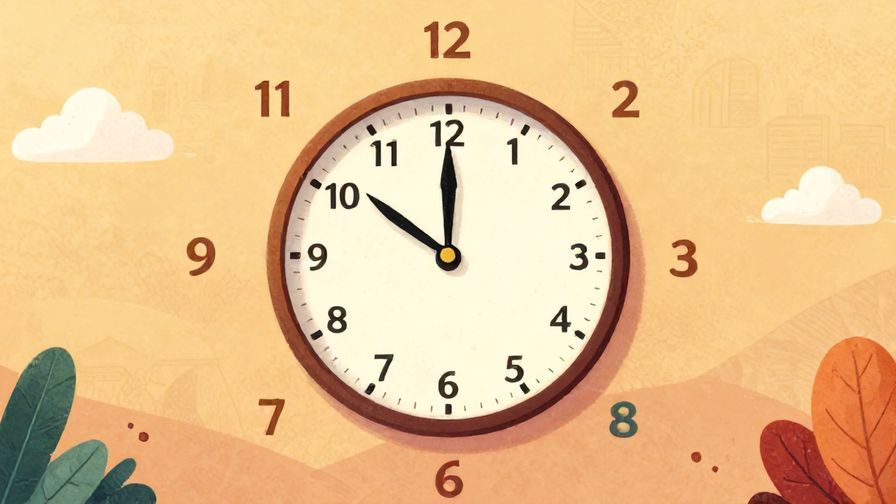 Illustration of a clock surrounded by changing seasons, symbolizing the passage of time and change, warm colors, illustrated style