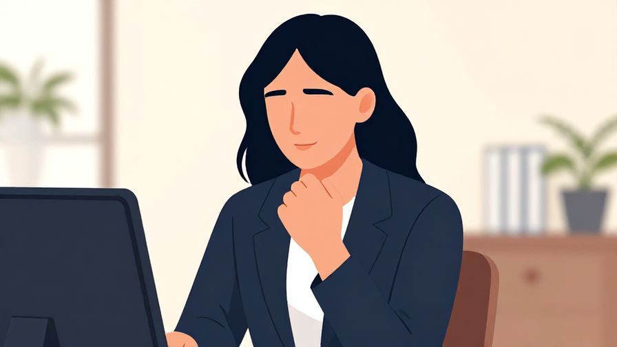 Illustration of a composed person clenching their fist softly, with a serene office background, elegant colors