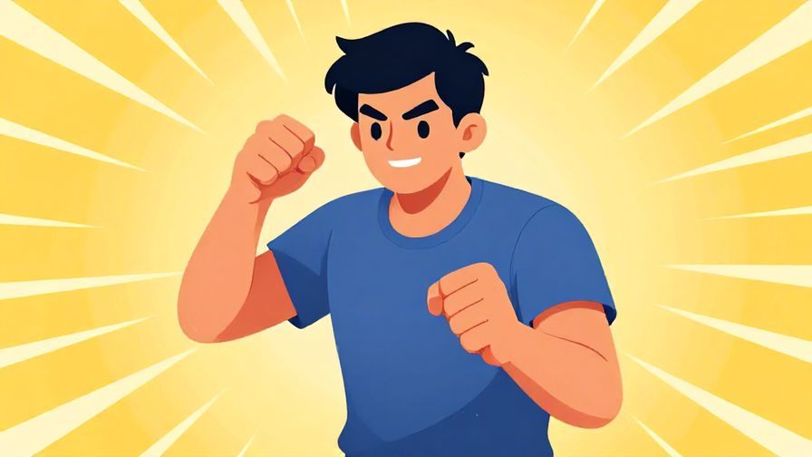 Illustration of a confident person clenching a fist, ready to charge forward, bright and lively atmosphere