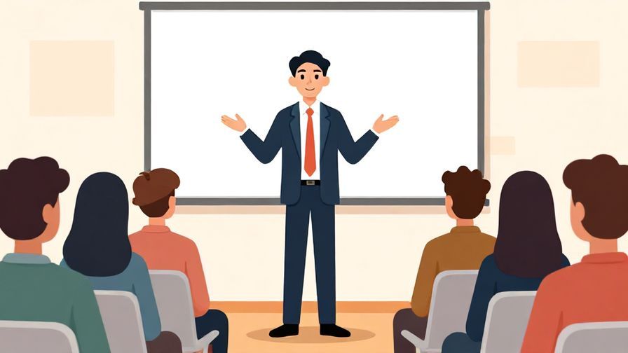 Illustration of a confident person giving a formal speech with audience nodding in agreement, crisp and professional colors