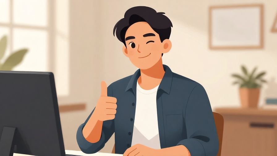 Illustration of a confident person giving a thumbs-up with a sly smile, casual indoor setting