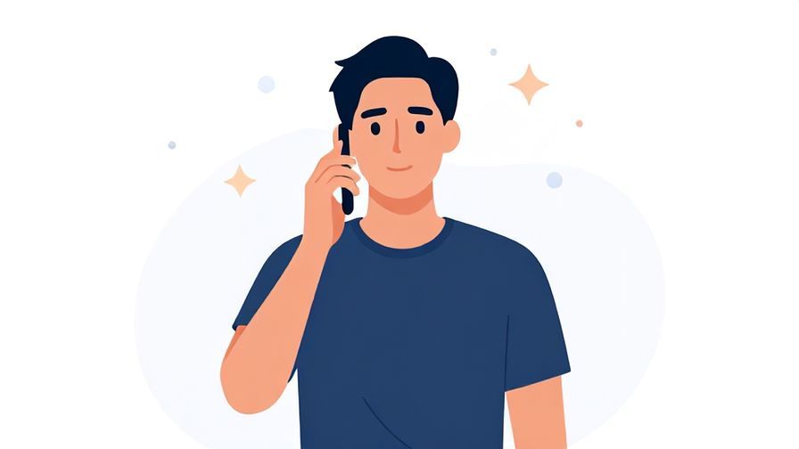 Illustration of a confident person on the phone, calmly signaling to wait, with soft dots and stars in the background